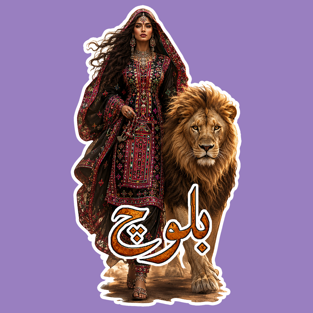 طرح هنری زن بلوچ و شیر