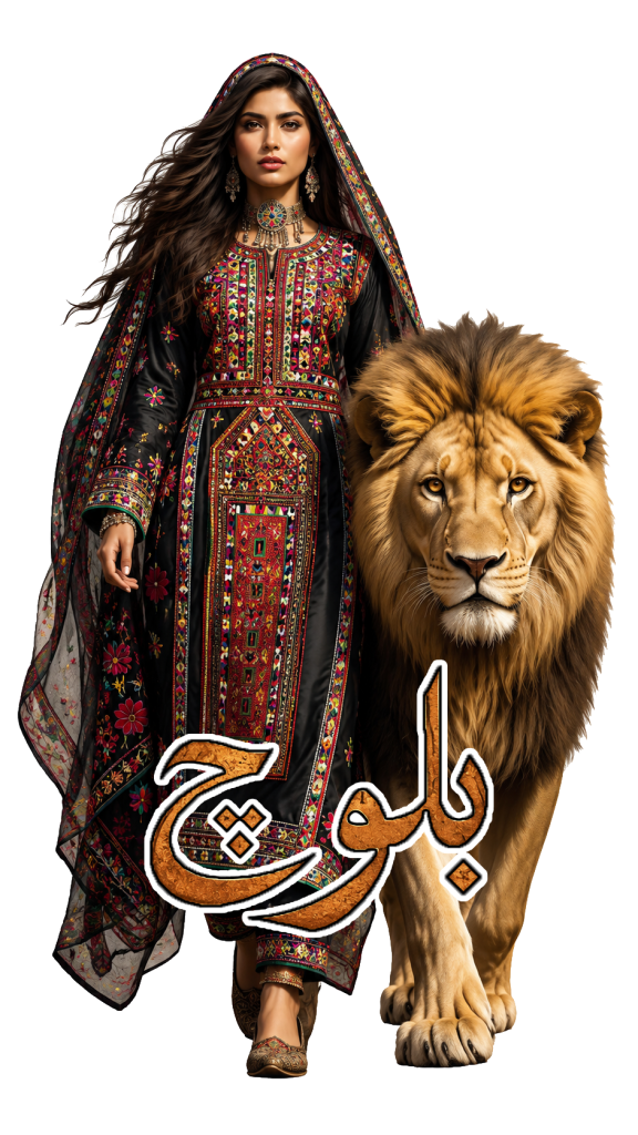 استیکر UV DTF «بانوی بلوچ و شیر»